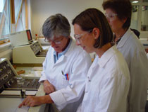 Photo of technical officer June Falla, left, at the chemistry in action day.