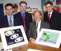 Photo of NASA research scientist Dr Essy Behravesh, far left, Dr Colin McGuckin, NASA's Head of Space Medicine Dr Steve Gonda and Dr Nico Forraz, far right.