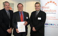 Graeme Hall, Executive Director of the West London Lifelong Learning Network, Kingston Universityâ€™s Professor Martyn Jones and Andrew Ward, Chair of the West London Lifelong Learning Network with the new progression accord agreement.