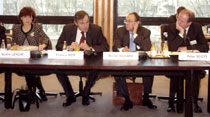Photo of Peter Scott, far right, at a higher education seminar in Paris.