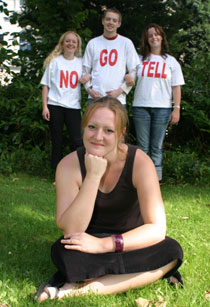 Photo of Students' Union volunteer co-ordinator Catherine Attridge, front, with the cast of Stop Red! Keep Safe.