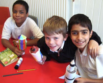 Photo of pupils from The Mount Primary School with their air-propelled rockets.