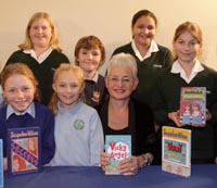 Jacqueline Wilson, centre, was surrounded by young bookworms from Kingston schools at the renaming ceremony