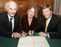 Royal Holloway, University of London Principal Professor Stephen Hill, left, Kingston Deputy Vice-Chancellor Professor Mary Stuart and St Georgeâ€™s, University of London Principal Professor Michael Farthing signed the accord launching the South West London Academic Network.